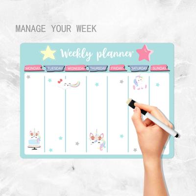 China Shape PVC Unicorn School Magnetic Schedule Planner For Fridge To Do List Ultra Thin Fridge Magnet for sale