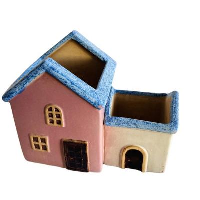 China Garden Decoration Garden Decoration Glazed Ceramic House Shaped Garden Bird Feeder for sale