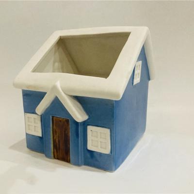 China Home Garden Decoration Stoneware Window Bird Feeder Bird Water Drink House Shaped Ceramic Feeder Porcelain for sale