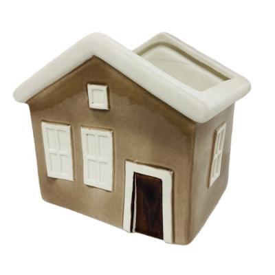 China Garden Decoration Yard Bird Bowl Garden Decoration Bird Feeder Crafts Ceramic House Shaped Porcelain Bird Feeder for sale