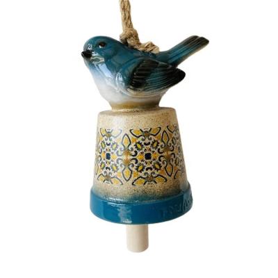 China Art Deco Custom Ceramic Bird on Western Bell Wind Chime for sale