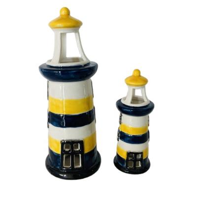 China Custom Handmade Ceramic Lighthouse by Art Deco Hot Sale Home Decor Art Craft for sale