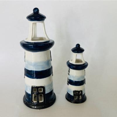 China Art Deco Home Decoration Sea Ocean Series Lighthouse Ceramic Figurine for sale