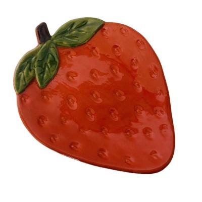 China Sustainable Unique Design Hand Paint Strawberry Shaped Ceramic Dish For Hotel Restaurant Home Decoration for sale