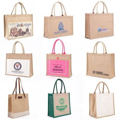 China Wholesale Custom Logo Printing Fashion Burlap Tote Bags Recycled Eco Friendly Canvas Bag Jute Shopping Bag for sale