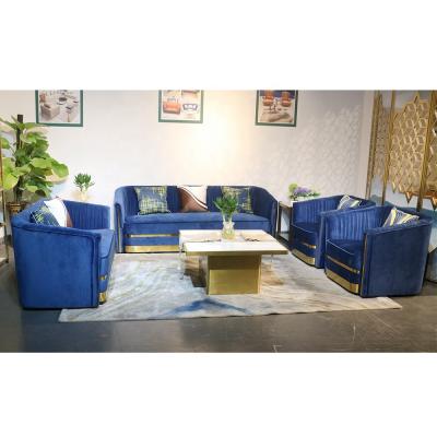 China Modern Blue Velvet SF1820 Cheap Modern Blue Velvet Couch Sofa Sets Living Room Furniture for sale