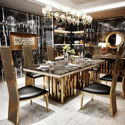 China A8812 Modern Luxury Marble Top Mirror Gold Dining Table Chair Set for sale