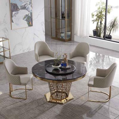 China Modern Luxury Round A1958 Marble Top Dining Table With Rotating Center for sale