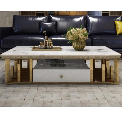 China C8812 Modern Modern Gold Marble Coffee Table With Cabinet for sale