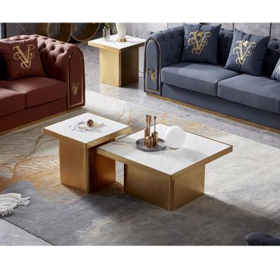 China CT196 Modern Luxury Gold Marble Coffee Table Set Living Room Furniture for sale