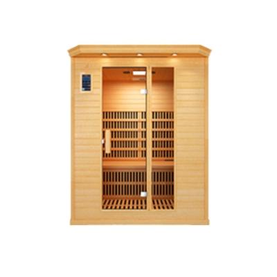 China Newest Computer Control Panel Good Quality Design Solid Hemlock 3 Person Height Wooden Infrared Sauna Room for sale