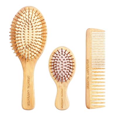 China Low MOQ Lasered Logo Eco Friendly Bamboo Hair Brush and Comb Set Nondisposable with Bamboo Bristle for sale