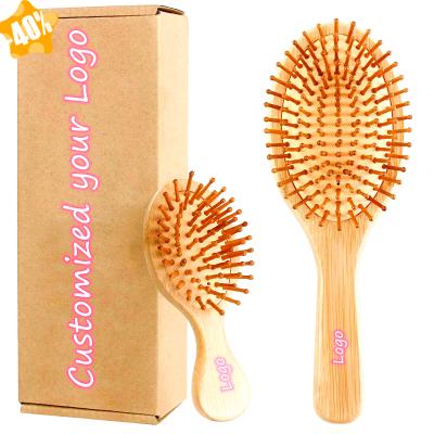 China Customized Logo High Quality 2pcs Travel Size Waterproof Detangling Natural Bamboo Wooden Paddle Sweep Massage Scalp Brush for sale