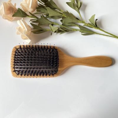 China Waterproof Boar Bristle Hairbrush With Detangling Pins Wooden Paddle Detangler Hairbrush For Women Men for sale