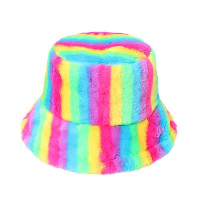 China 2021 New Next Picture Rainbow Style Fur Winter Bucket Hats Wholesale for sale