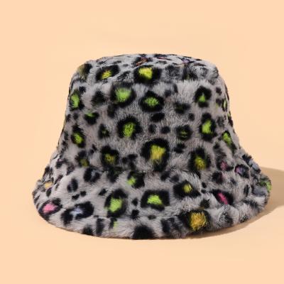 China 2021 new next picture wholesale leopard print faux fur bucket hat for fall and winter for sale