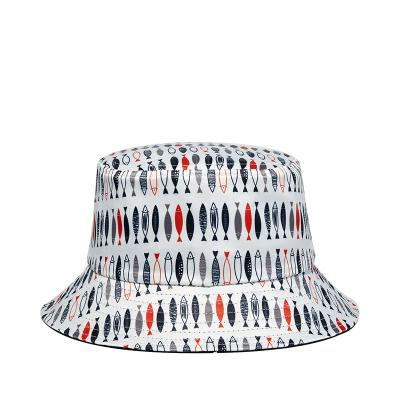 China 2021 New Coming Picture Fashion Wholesale Men's Fisherman's Hat With Many Kinds Of Fishes Printing Bucket Hat for sale