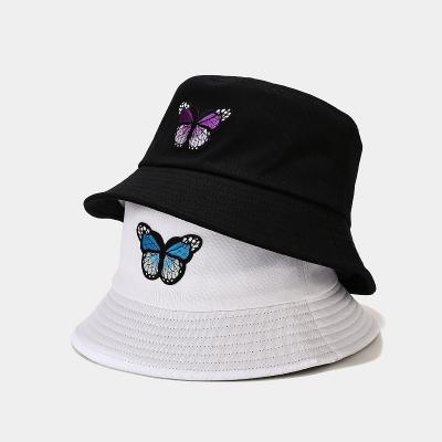 China Wholesale New Picture 8 Colors Fashion Butterfly Embroidery Bucket Hats With Custom Logo Color for sale