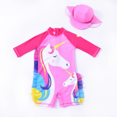 China Unicorn Girl Baby Kids Swimsuit Breathable Bubble Baby Long Sleeve Girls Swimwear With Hats for sale