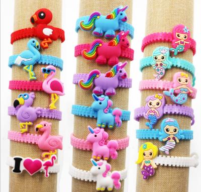 China Cute Animal Bracelet Unicorn Flamingo Party Soft Kids PVC Wristband for sale