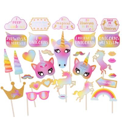 China 2018 Hot Selling Newest Festival Amazon Baby Photo Props 30pc Glitter Rainbow Unicorn Photo Booth Props for sale