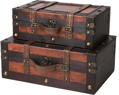 China Sustainable Custom Cheap Vintage Treasure Chest Wooden Box Storage Trunk for sale