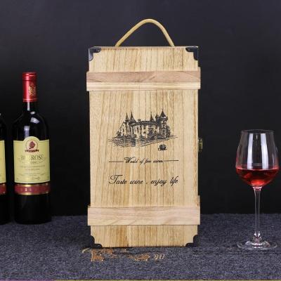 China Handmade wooden wine box for 2 bottle antique roasted paulownia wood wine boxes for sale