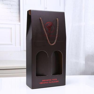 China Gift & Portable Craft Gift Bags 2 Bottles Wine Corrugated Stocks Folding Bag Wine Bottle Packing Bag for sale