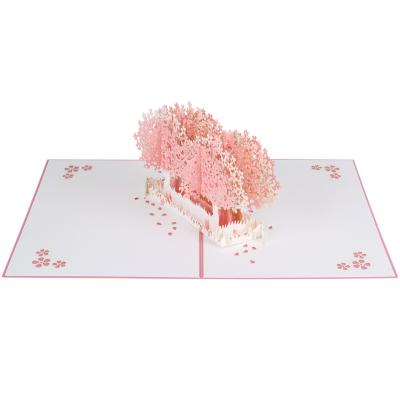 China All 3D Cherry Blossom Pops-Up Card Handmade Greeting Cards Gift for Graduation Birthday Wedding 3d Spring Pop Up Cards for sale