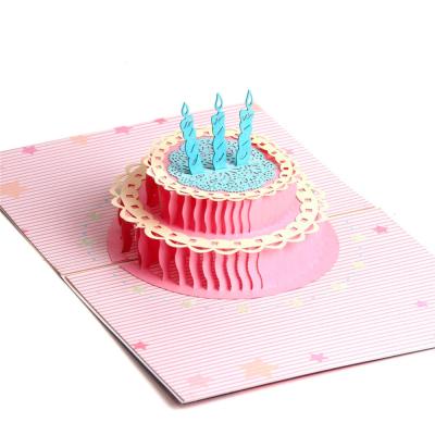 China All Handmade 3D Laser Cut Pop Up Greeting Cards Baby Happy Birthday Postcards Paper Thank You Gift Message Cards Cake for sale