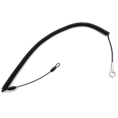 China PVC C-Pin Factory Maker Black Tool Released Lanyard Spring Tool Lanyard with Eyelet and Buckle Tool Safety Lanyards for sale