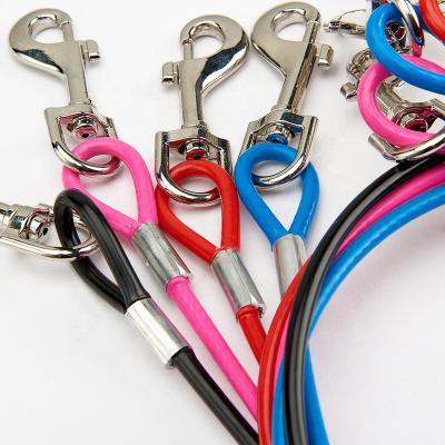 China Quick Release C-Pin Stainless Steel Retractable Wire PU PVC Coated Colorful Pet Make Leash For Dogs for sale