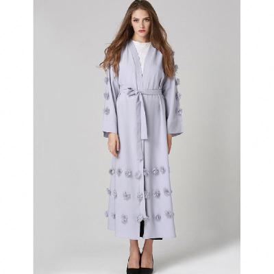 China Jalabiya For Women Dubai Abaya Jalabiya For Abaya Modest Wear Dubai Abaya Vetements De Piere Open Front Buttoned Down Gray Maxi Muslin Clothing Women Islamic Long Dress Sleeves for sale