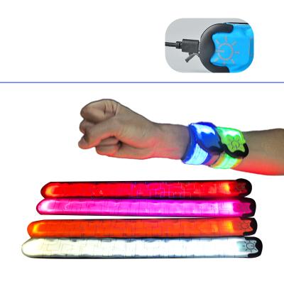 China Waterproof Luminous Flash Safety Arm Pat Band Cheer Glow Stick Outdoor Sports Wristband Birthday Party Reflective Spring Ring for sale