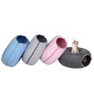 China Sustainable Hot Sale Removable Cat Nest Donut Pet Felt Cat Tunnel Bed for Indoor Cats for sale