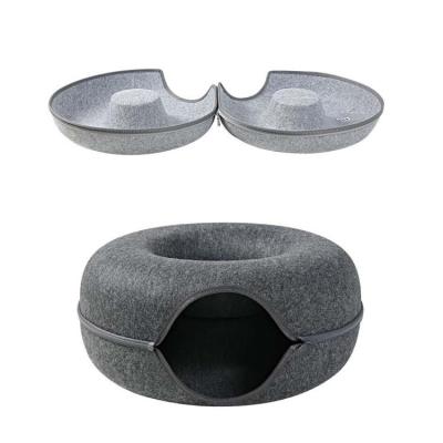 China Sustainable Hot Sale For Indoor Cats With 4 Toys Donut Cave Felt Cat Tunnel Bed for sale