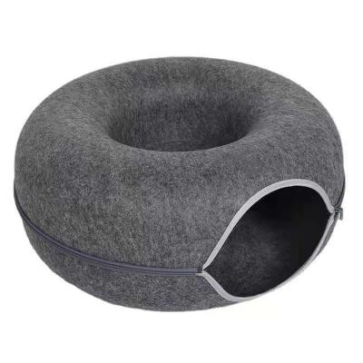 China Sustainable Hot Sale Donut Best Beds For Indoor Cats Felt Cat Tunnel Bed for sale