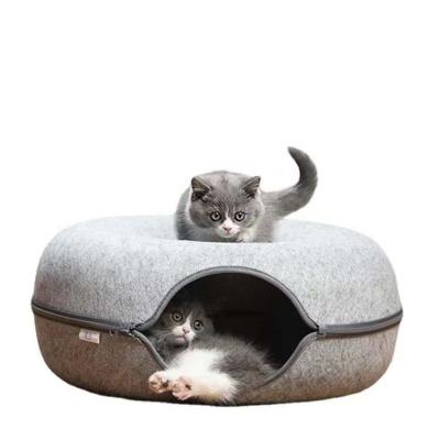 China Sustainable Multi-function Pet Interactive Freelce Donut Felt Cat Tunnel Bed for sale