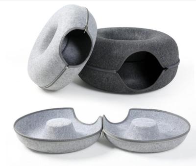 China Sustainable 2023 Top Quality Donut Nest Toy Tube Felt Cat Tunnel Bed With Dark Gray for sale