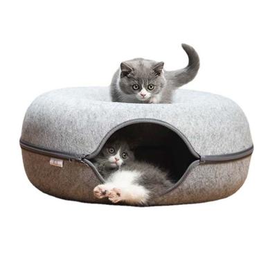 China Sustainable Wholesale For Cats Nest Basket Donut Pets House Felt Cat Tunnel Bed for sale