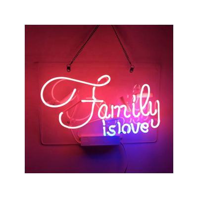 China Indoor Outdoor Family Is Love Acrylic Neon Sign Light Letter Handcraft Gift For Home Bedroom Living Room Windows Art Decor Dropshipping 14x9Inch for sale