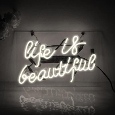 China Indoor Outdoor Custom Life Is Beautiful Letter Neon Light Sign Bar Bedroom Garage Game Room Wall Hanging Dropshipping Decor 14x9Inch for sale