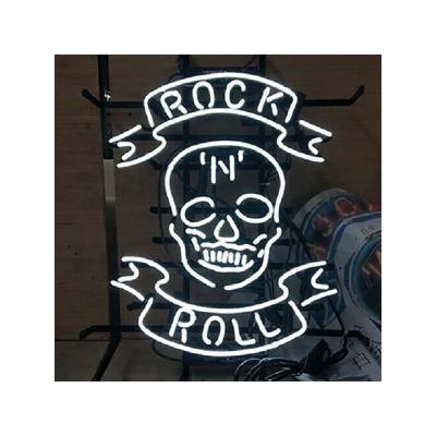 China Drop Shipping Personality Rock Bun Skull Neon Sign Man Cave Music Bar Store 24x20 Inch Wall Art Decor Handmade Glass Neon Indoor Outdoor Light for sale