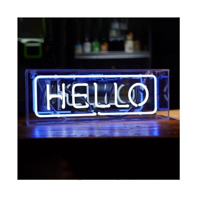 China Custom Holiday Decoration Garage Bedroom Home Room Letters Acrylic Buildings HELLO Neon Sign Table Lamp 14x7 Inch for sale