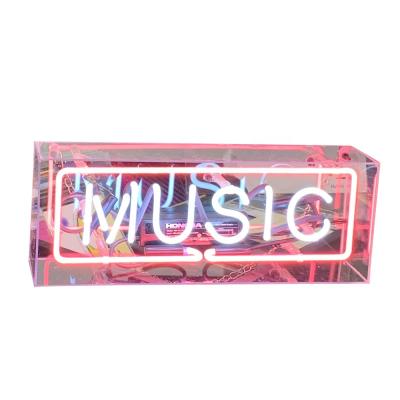 China Real Glass Tube Party Decoration Bar Shop Sign MUSIC Letter Acrylic Neon Sign Neon Light Pink Handmade Indoor Outdoor Wall Hanging Night Light for sale