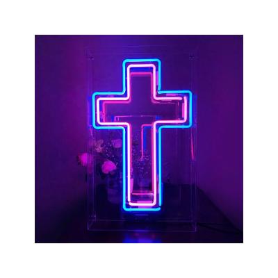 China Indoor Outdoor Drop Shipping Neon Sign Light Acrylic Box Wall Hanging Lamp Acrylic Box Lamp Home Room Decor Glass Tube 19x9 Gift 19x9 Cross Thumb for sale