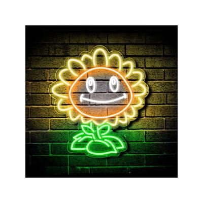 China Drop Shipping Indoor Outdoor Plants Against Zombies LED Neon Sign Desk Art Decor 14x12.5 Inch Night Light Acrylic Sunflower Support Neon Lamp for sale