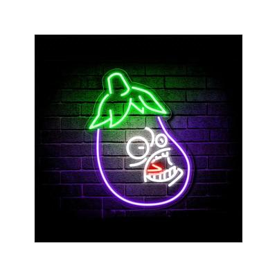 China Wall Art Decor LED Indoor Outdoor Flexible Neon Lamp 14x10.8 inch Acrylic Drop Shipping Eggplant Led Lighting Neon Sign for sale