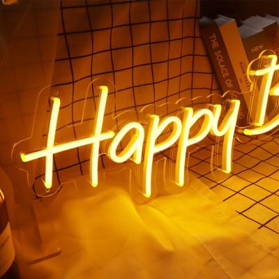 China Free Shipping Indoor Outdoor Happy Birthday Letter Led Party Wall Flexible Decor Ice Acrylic Neon Sign Electronic Light 20x5 Inch for sale