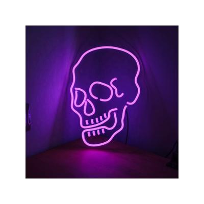 China Drop Shipping Indoor Outdoor Skull Flex LED Strip Neon Sign Beer Bar Party Halloween Wall Decor Acrylic Electronic Light 26x33cm for sale